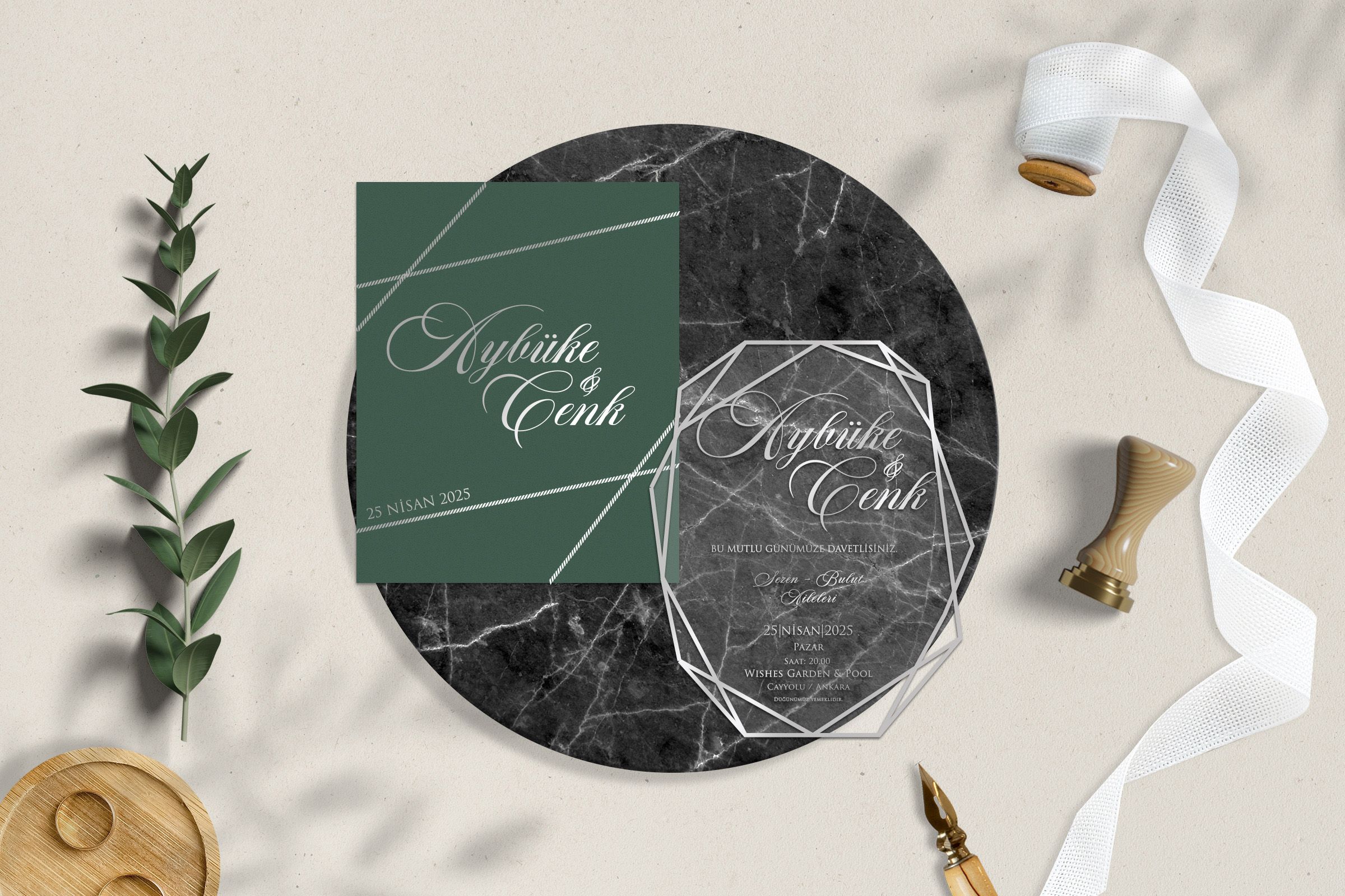 Geometrik Desenli Şeffaf Davetiyeler