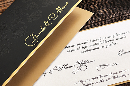 Parlak Altın ve Gümüş Detaylı Lüks Davetiyeler