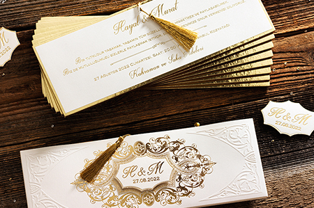 Özel Kabartma ve Yaldızlı Lüks Davetiyeler