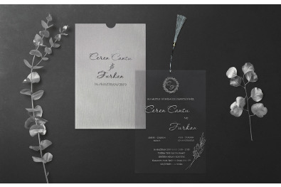 Bohem Stylish Buzlu Şeffaf Asetat Düğün Davetiyesi BH297