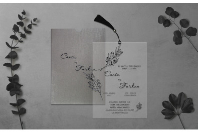 Bohem Stylish Buzlu Şeffaf Asetat Düğün Davetiyesi BH291