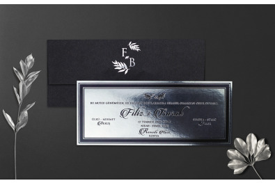 Bohem Stylish Gümüş Kaplı Düğün Davetiyesi BH294